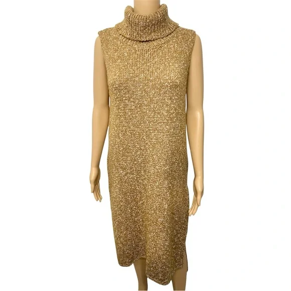 by Anthropologie Turtleneck Sleeveless High-Low Knit Sweater Dress size L - Picture 4 of 13